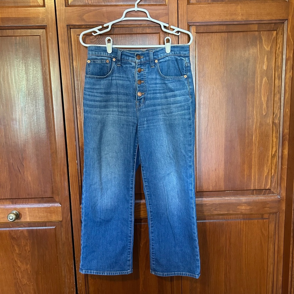 Madewell High Rise Button-Fly Straight Crop Jeans in Medium Blue - Picture 2 of 8